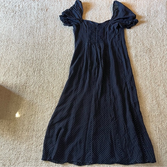 Reformation Gloria Dress Blue White Polka Dot Midi 12